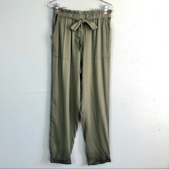 Nick Paperbag Olive Tie Waist Belted Cuffed Pants - Picture 6 of 8